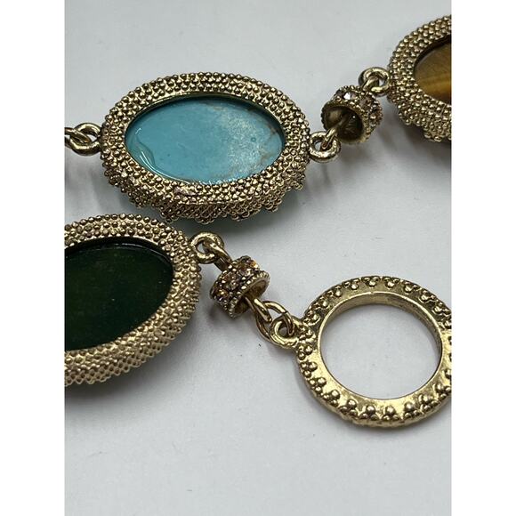 Lauren Ralph Lauren Multicolor Cabochon‎ Stone Gold Tone Toggle Bracelet - Picture 8 of 8